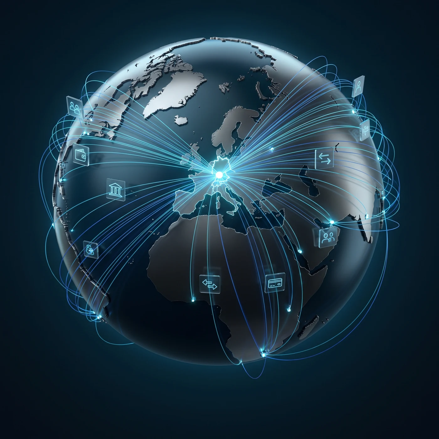 Abstract teal network showing connected points and possible information routes